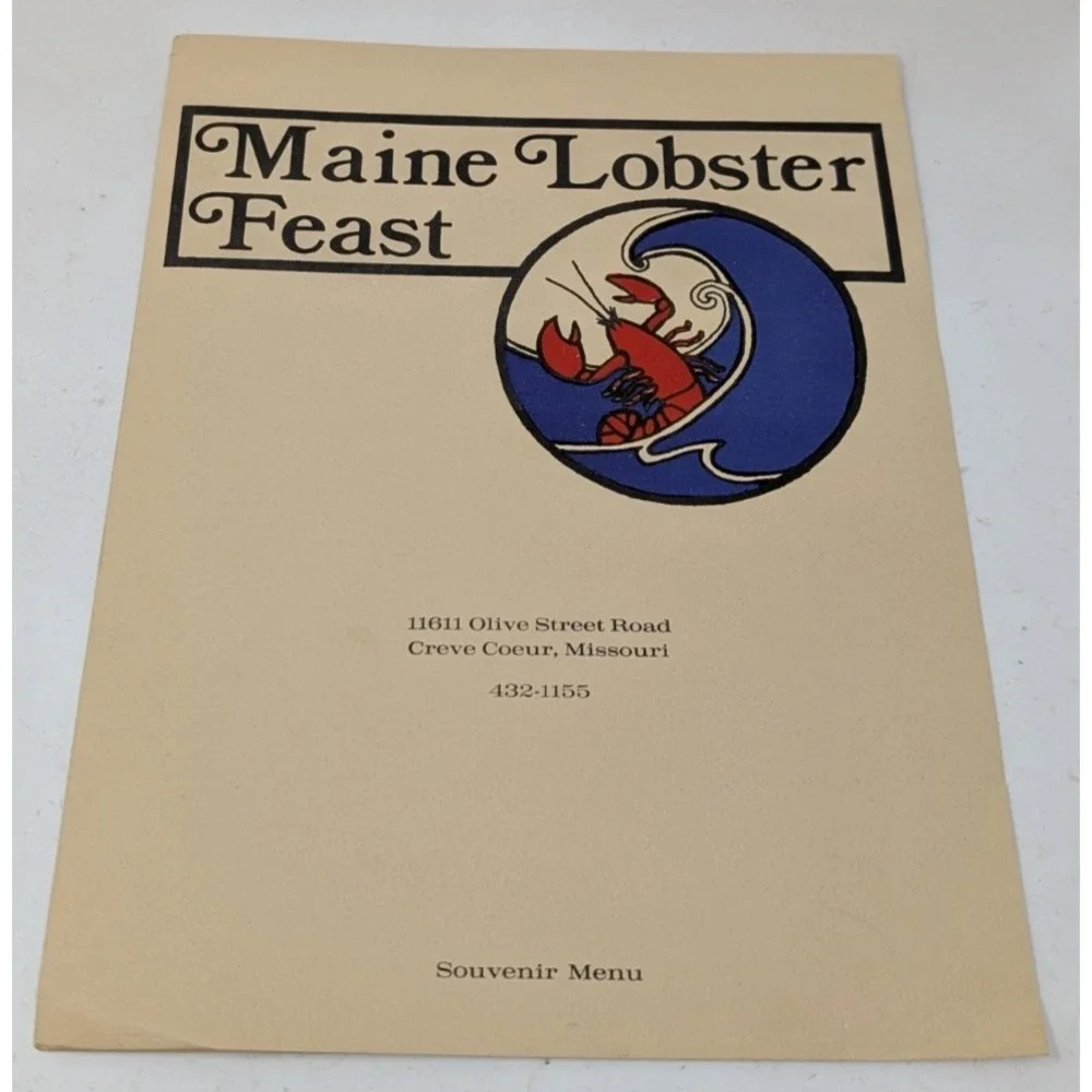 Maine Lobster Feast Creve Coeur‎ Missouri St Louis Souvenir Restaurant Menu VTG